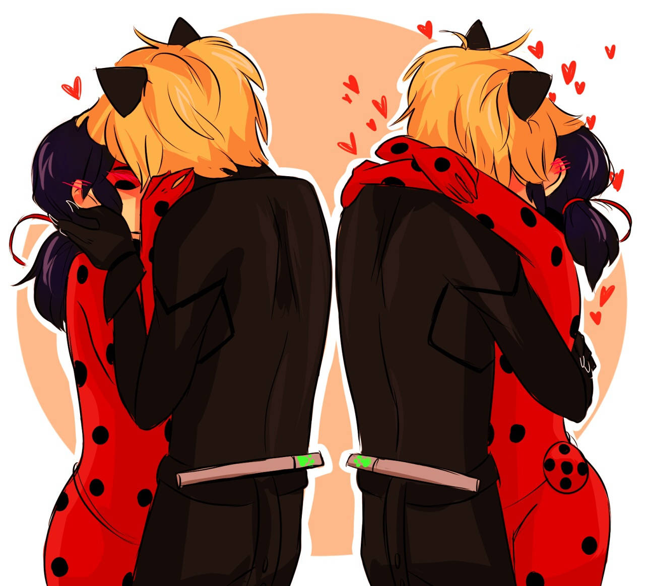 Ladybug And Cat Noir Kiss Mirrored Art Background