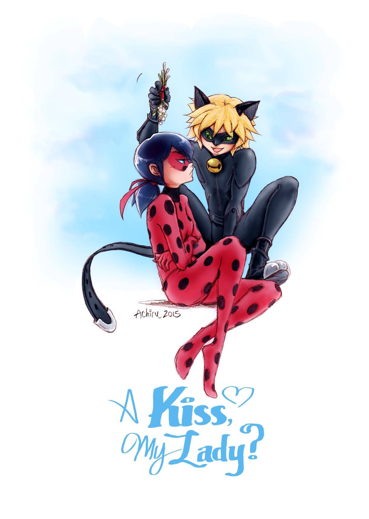 Ladybug And Cat Noir Kiss Watercolor Background