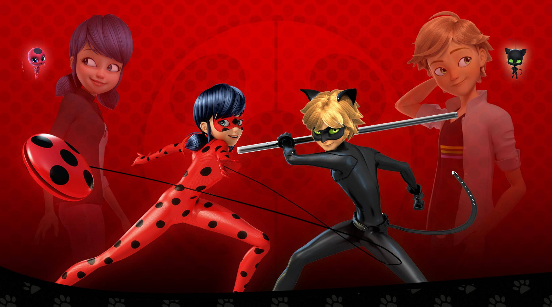 Ladybug And Cat Noir Kiss Weapons Background