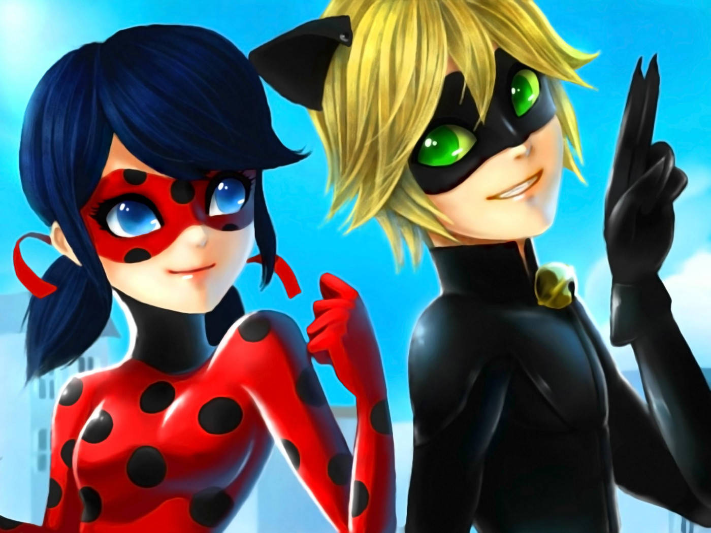 Ladybug And Cat Noir Posing Side By Side Background