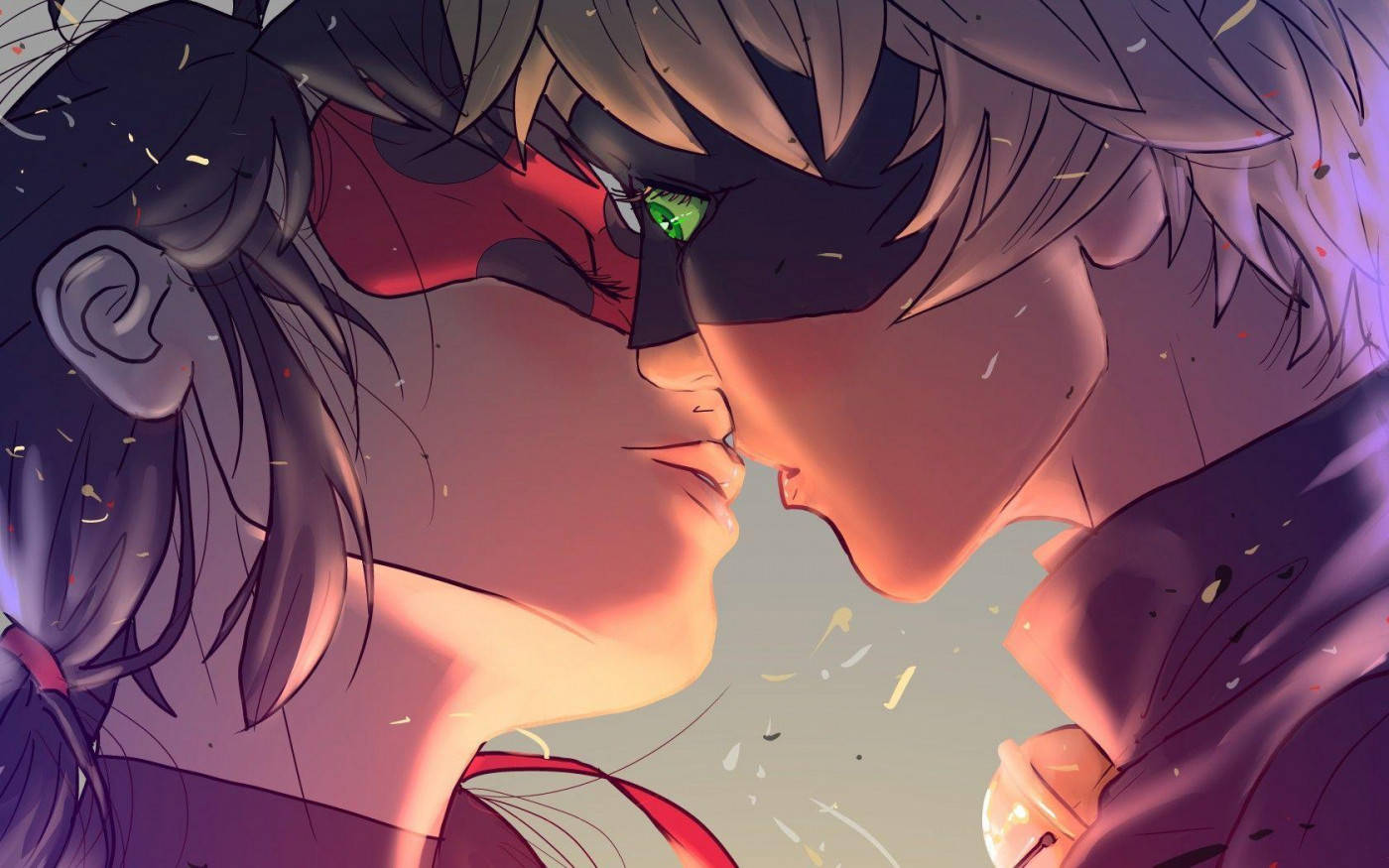 Ladybug And Cat Noir Ready To Kiss Background