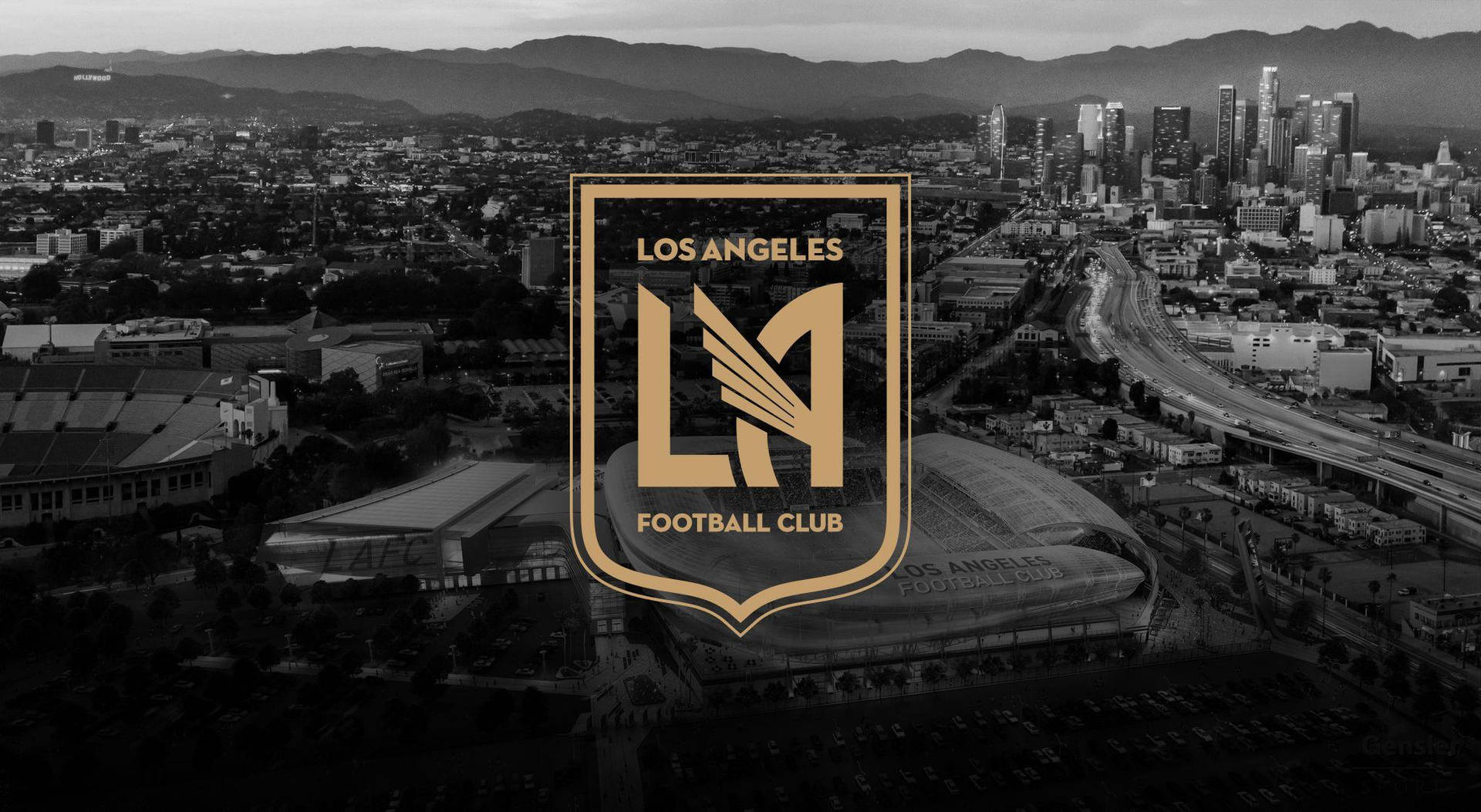 Lafc Logo With Black And White City Background