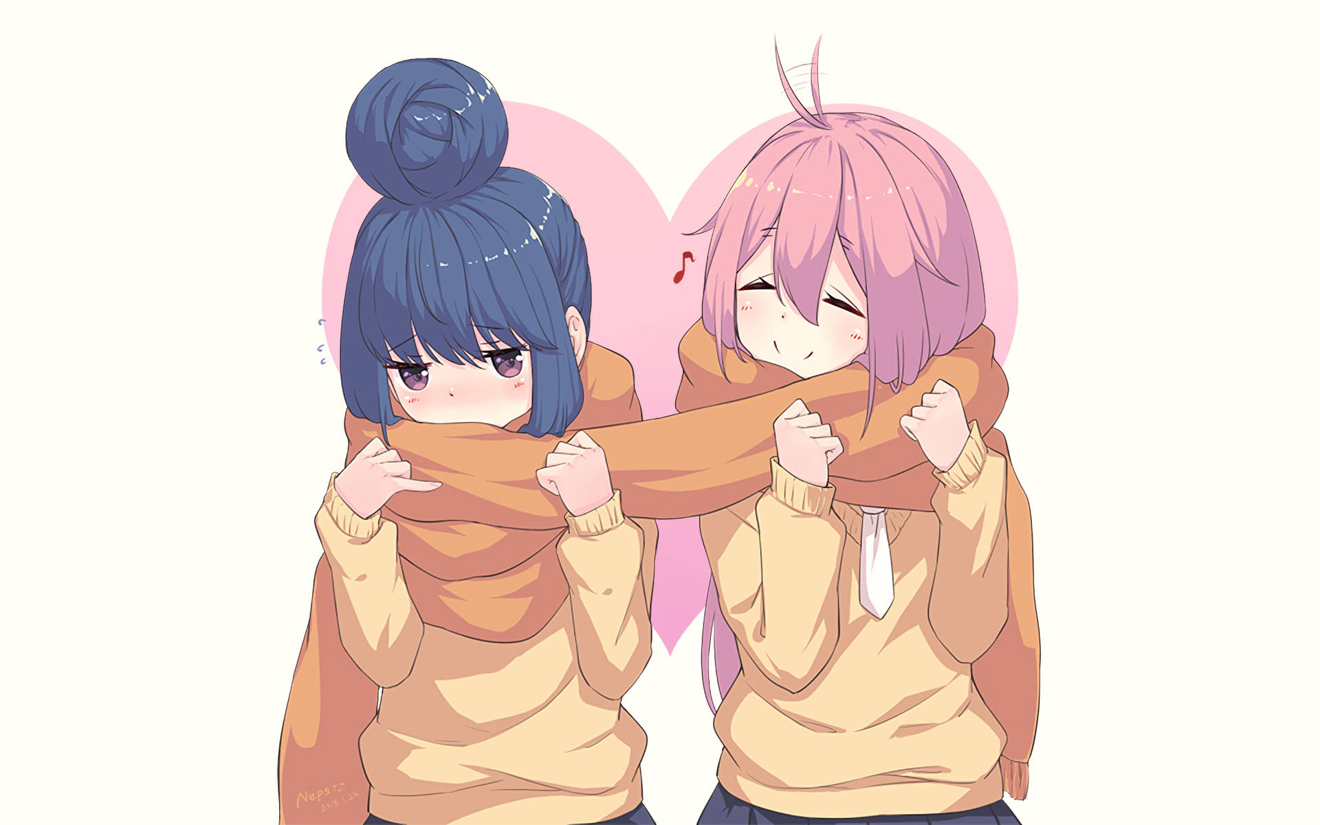 Laid Back Camp Sharing Scarf Art Background