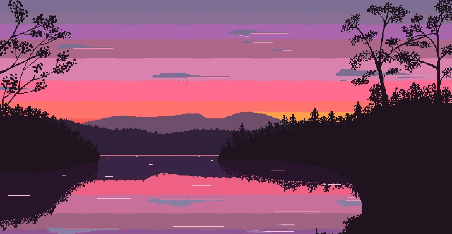 Lake And Mountain Aesthetic Pixel Art Hd Background