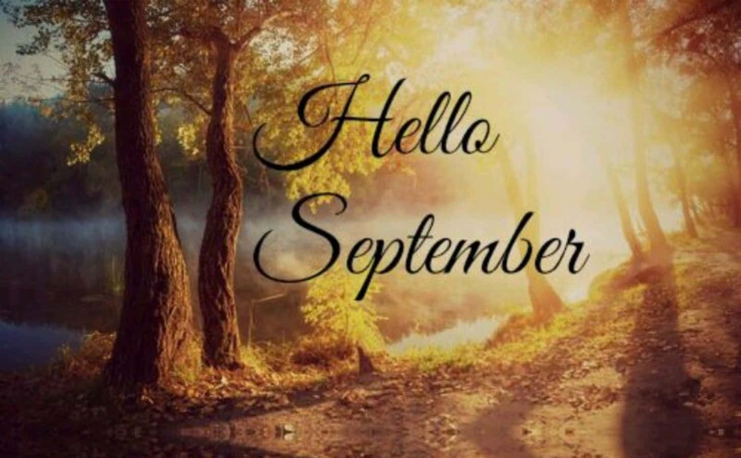 Lake And Trees With Hello September Greeting Background