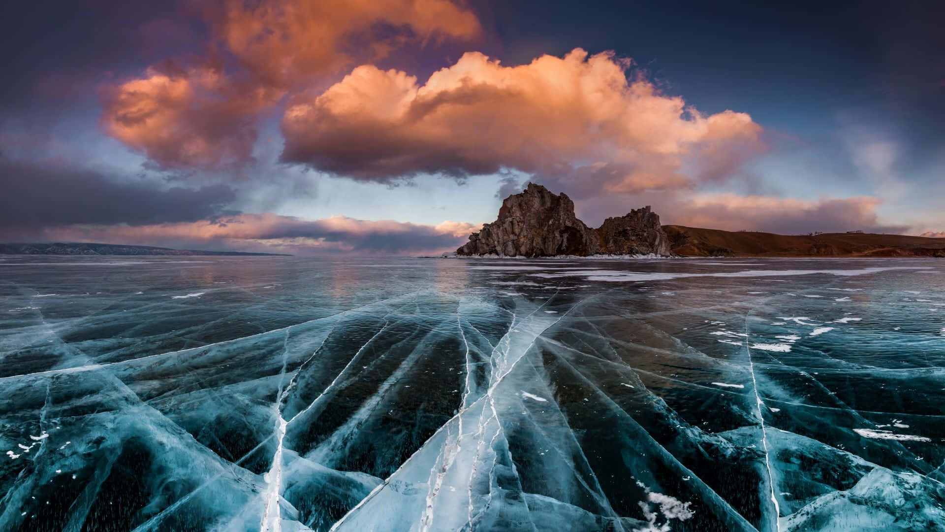 Lake Baikal Cracking Frozen Lake Background