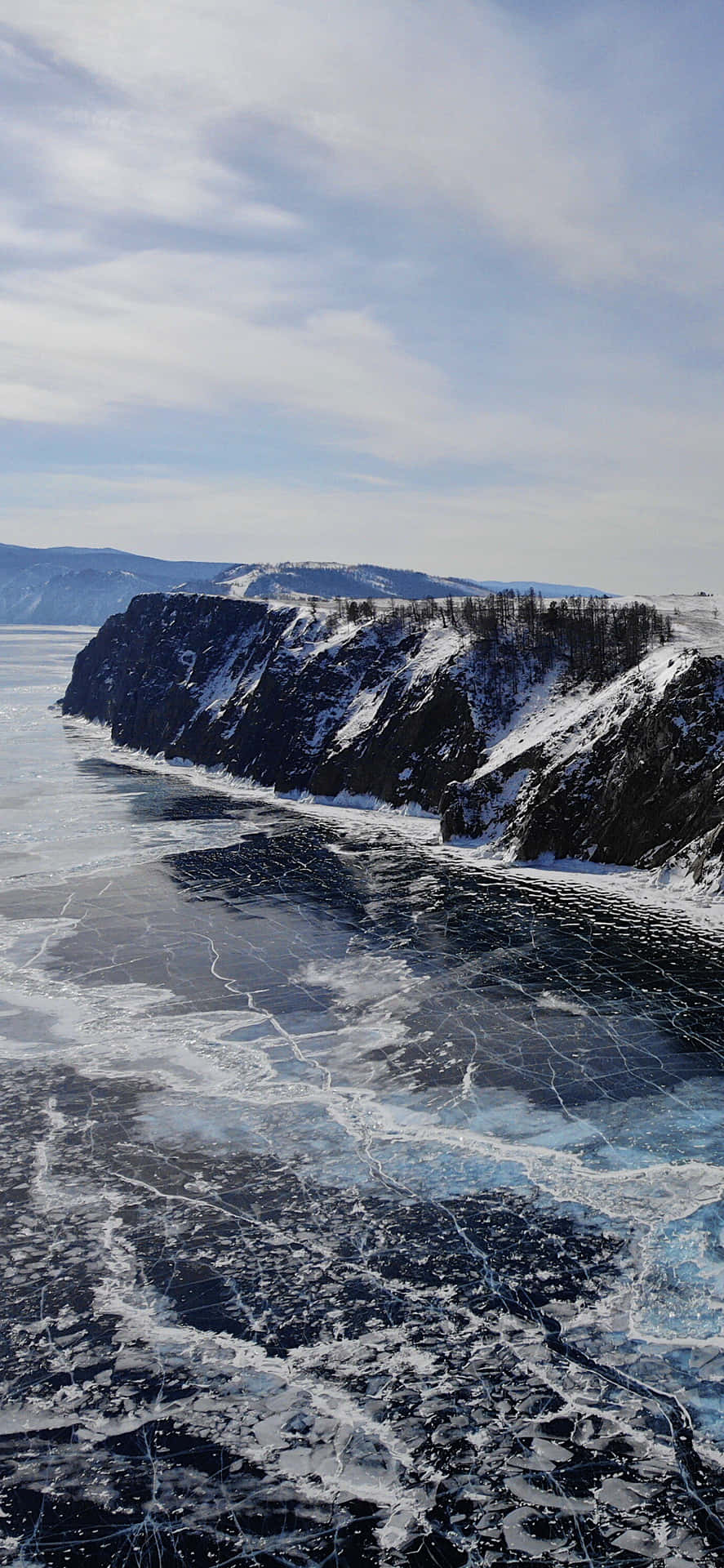 Lake Baikal Icy Mountain View Background