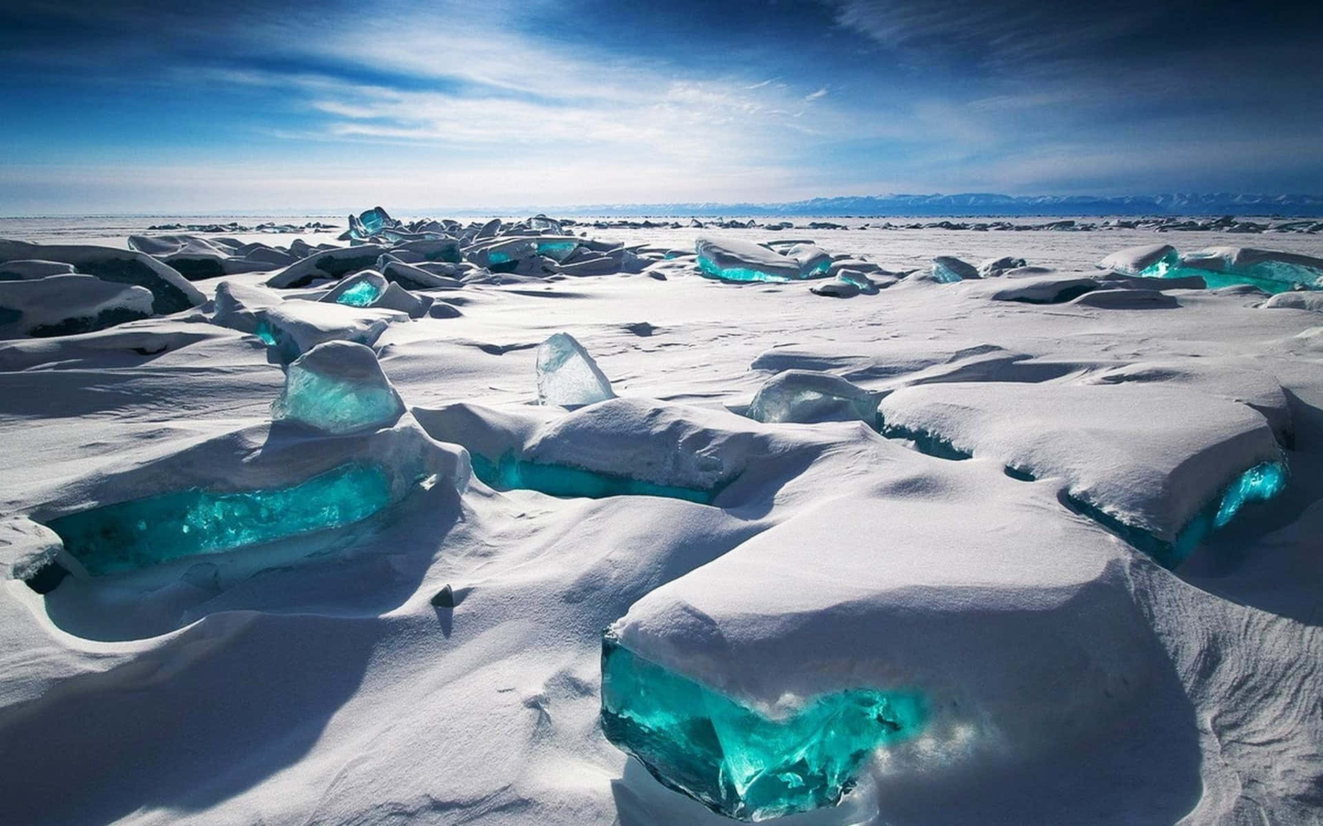 Lake Baikal Snow Green Ice Background