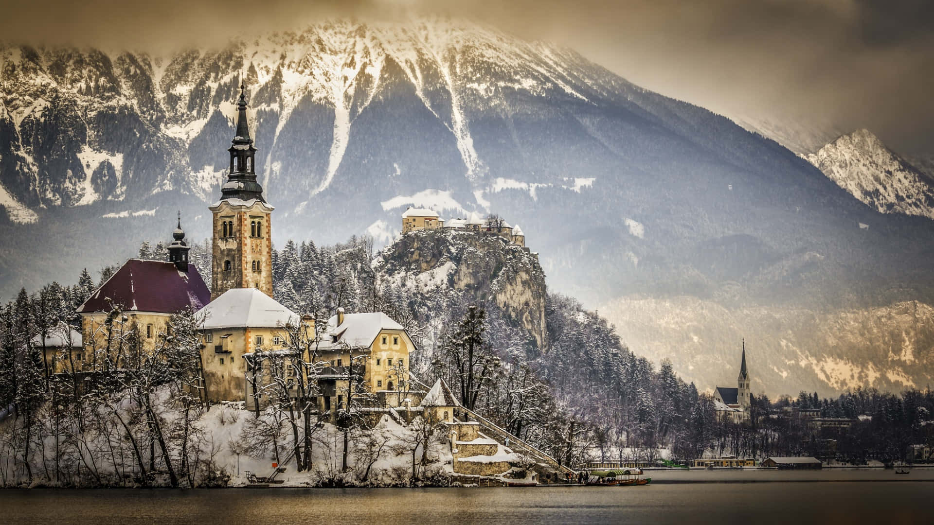 Lake Bled And The Church During Winter