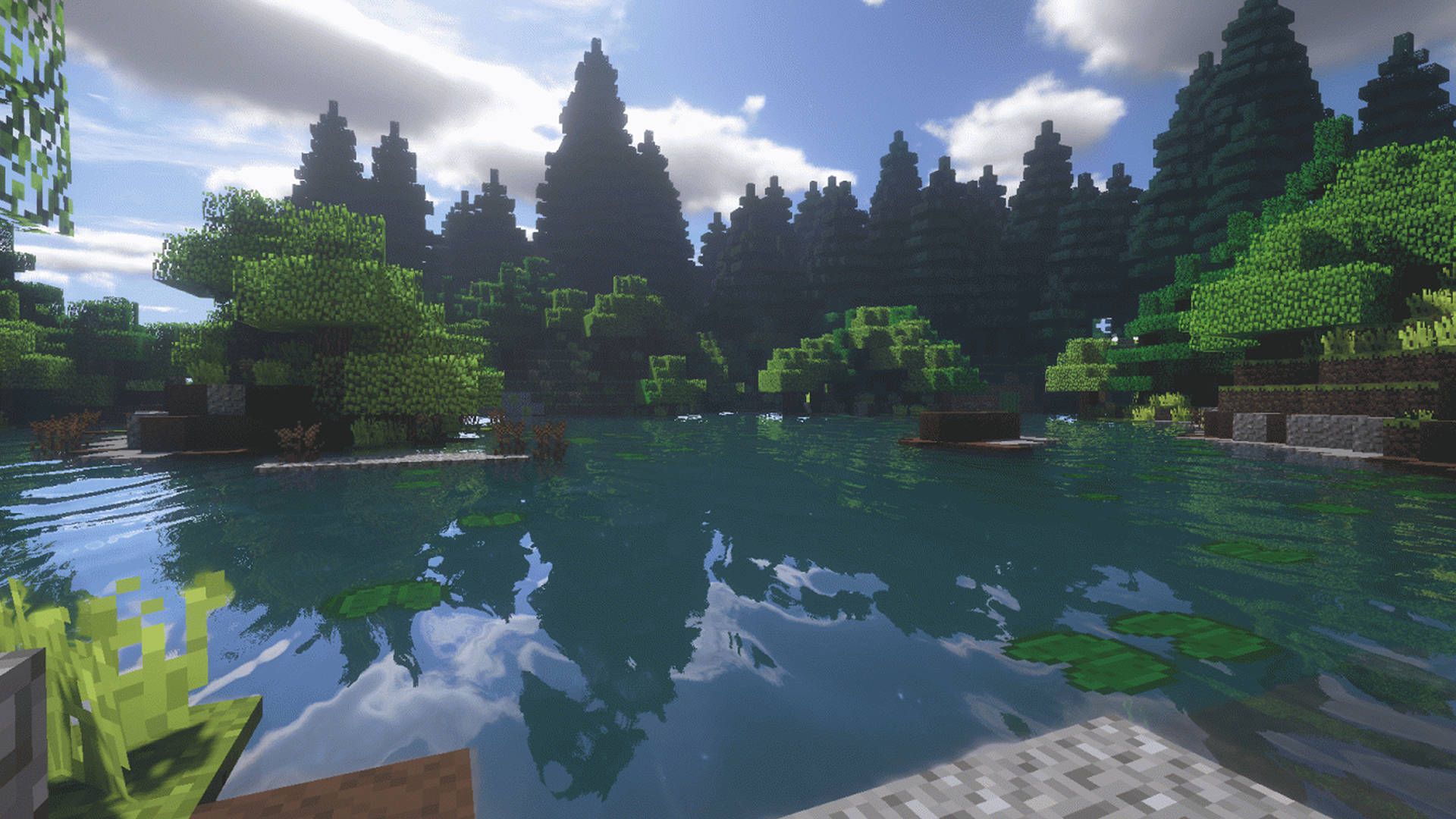 Lake Full Of Greenery 2560x1440 Minecraft Background