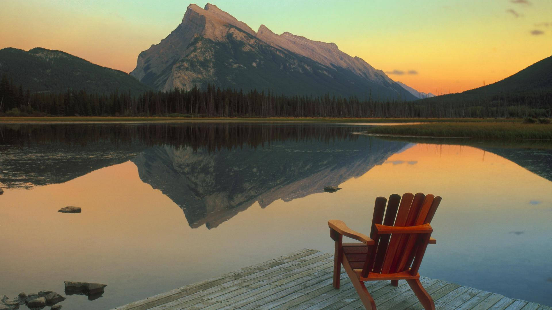 Lake View On A Sunset Background