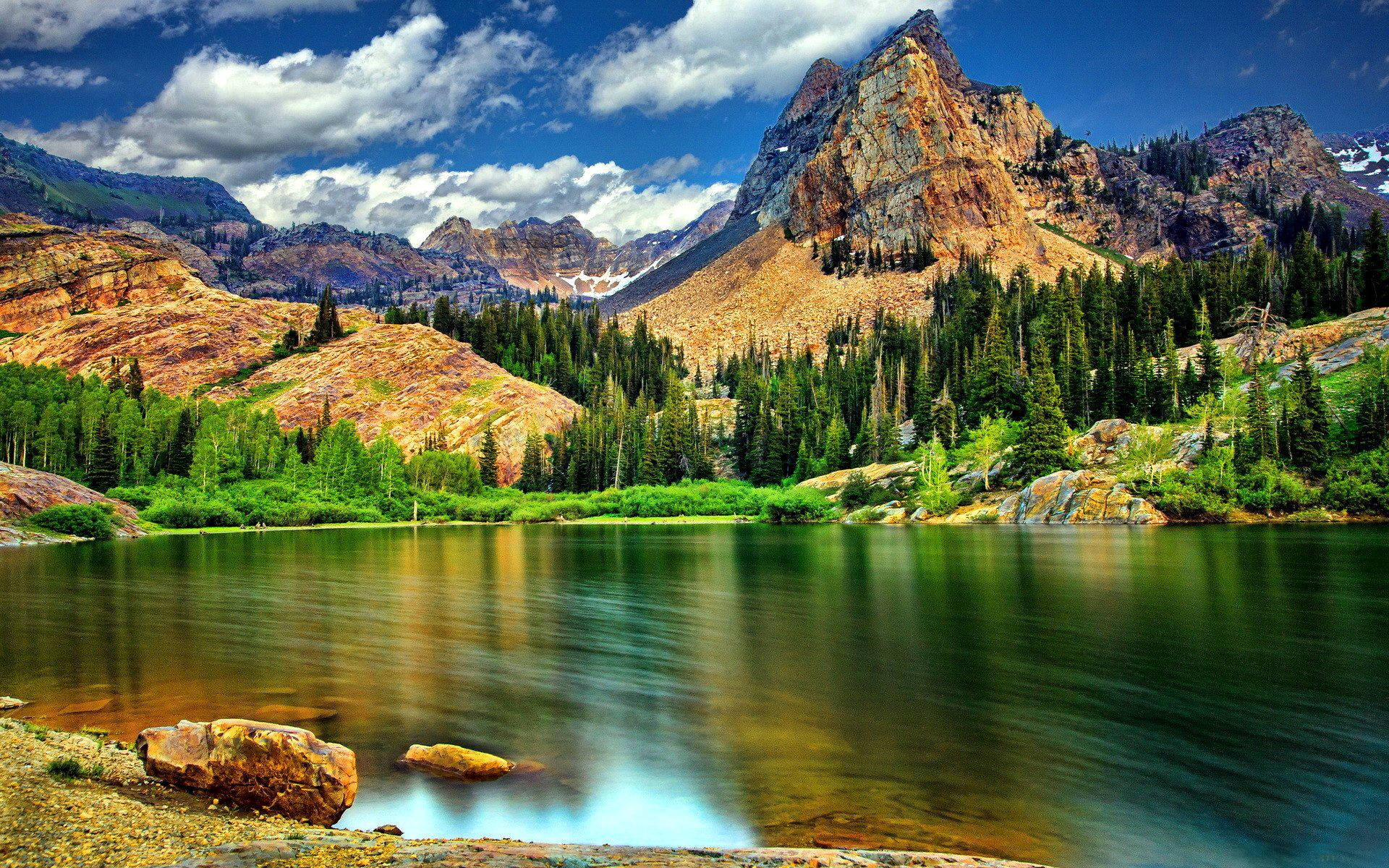 Lake View With Jagged Mountain Background