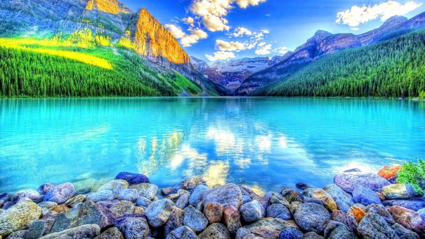 Lake View With Vibrant Blue Water Background