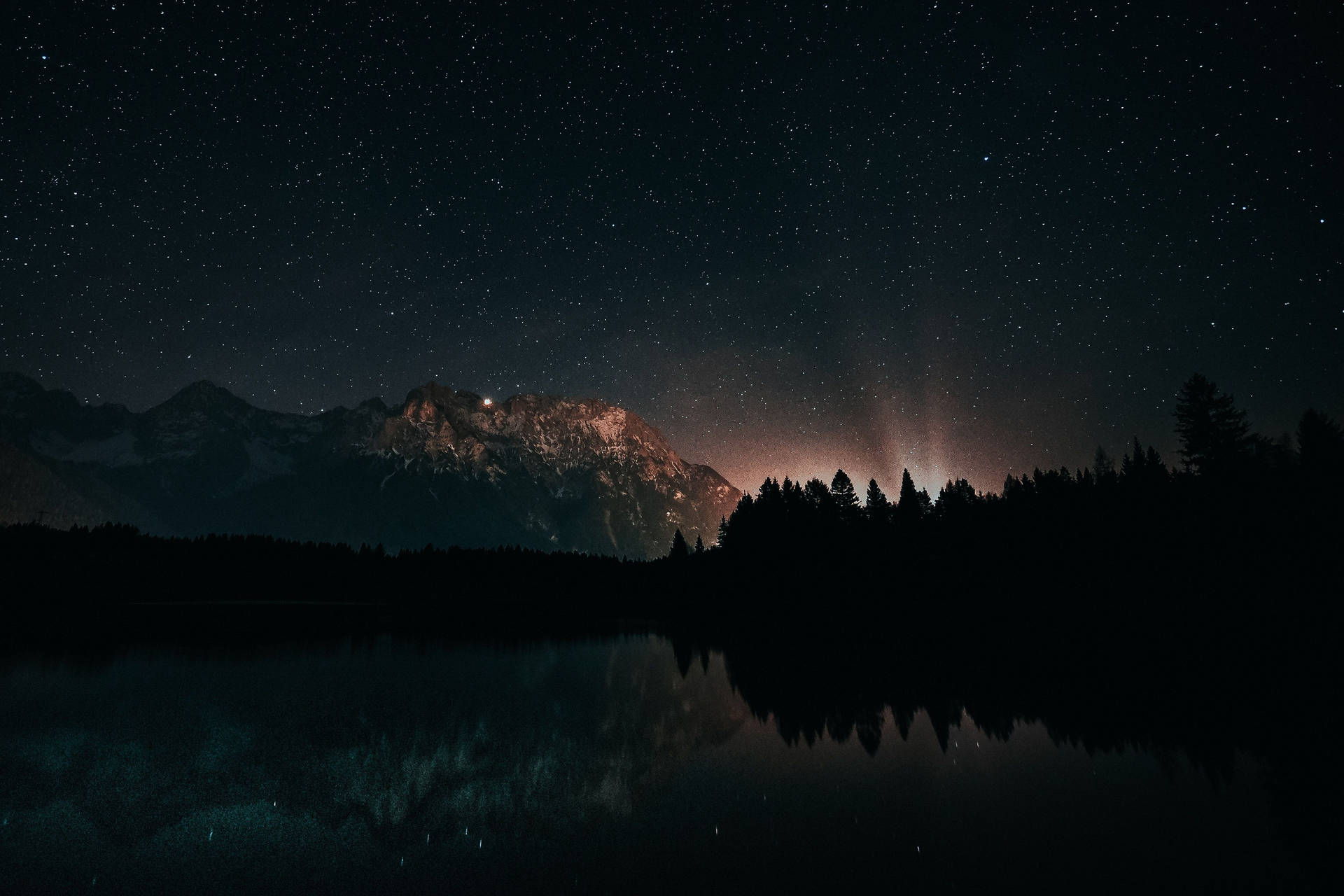 Lake With Pine Trees Beautiful Dark Background