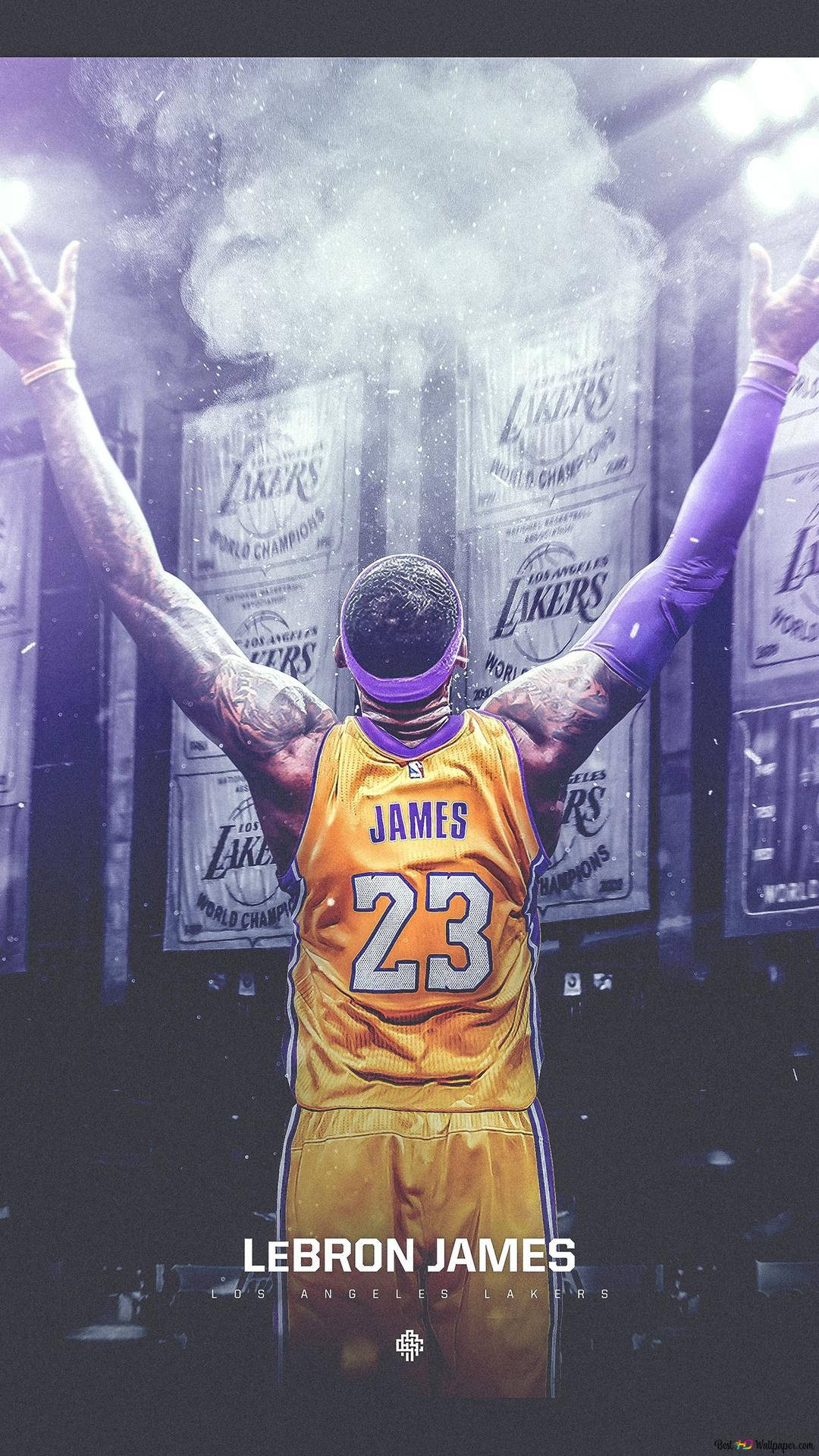 Lakers Iphone With Lebron Celebrating Background