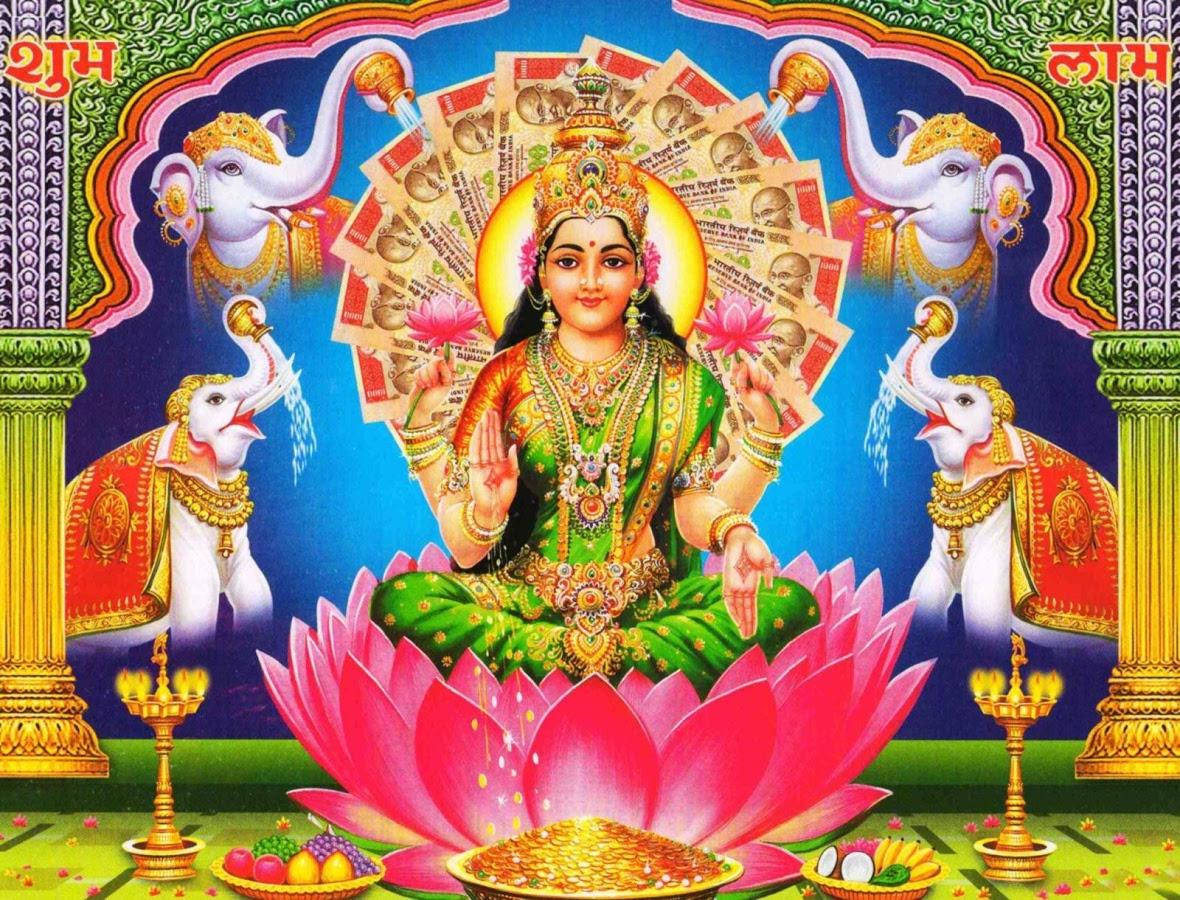 Lakshmi Adorned With Money Background