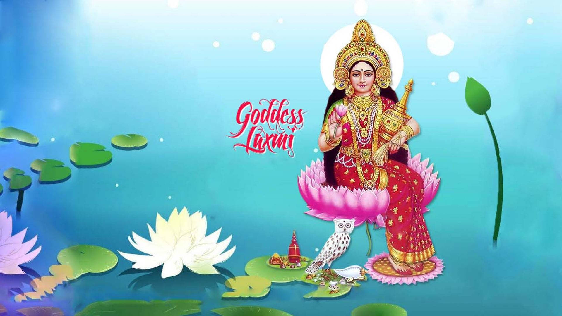 Lakshmi Devi In A Blue Pond Background