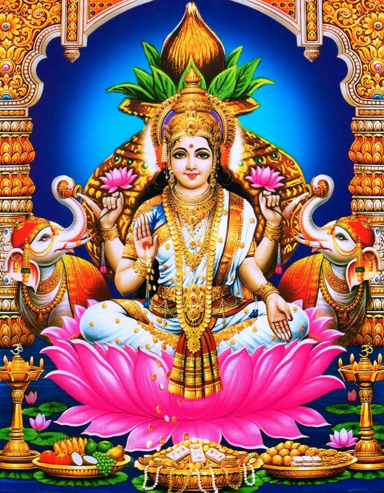 Lakshmi Devi In A Temple Background