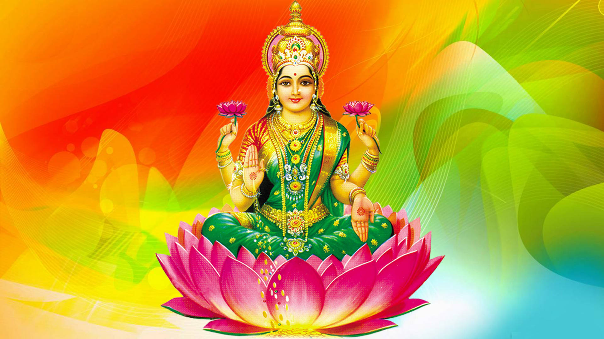 Lakshmi Devi Red And Green Background Background