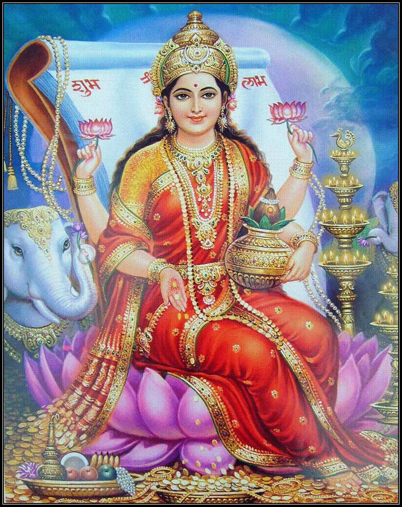 Lakshmi Devi With A Book Background