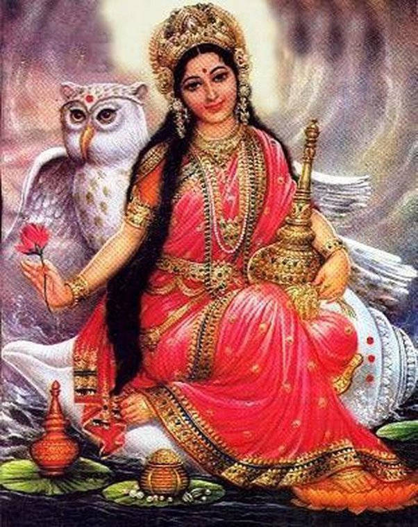 Lakshmi Devi With A Giant Owl Background