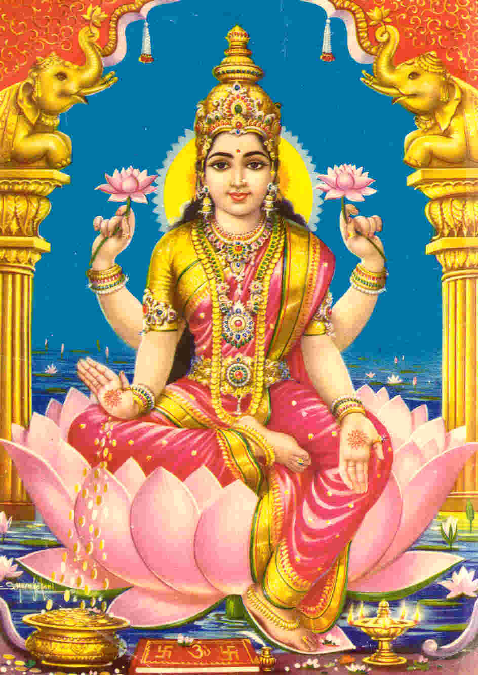 Lakshmi Devi With Elephant Arch Background