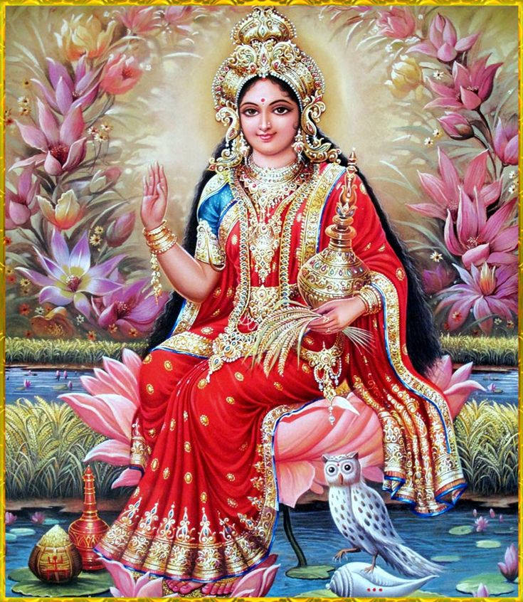 Lakshmi Devi With Flowers Background