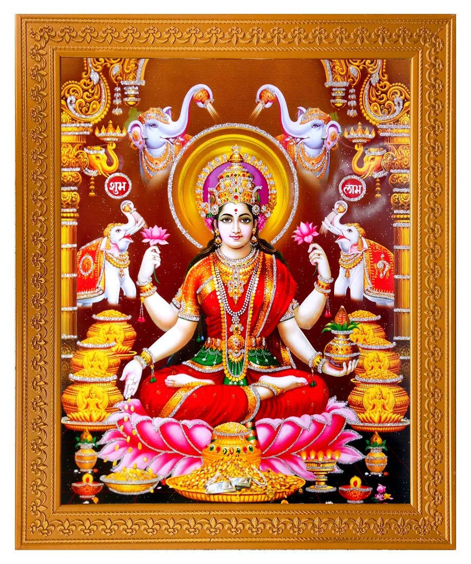 Lakshmi Devi With Golden Frame Background
