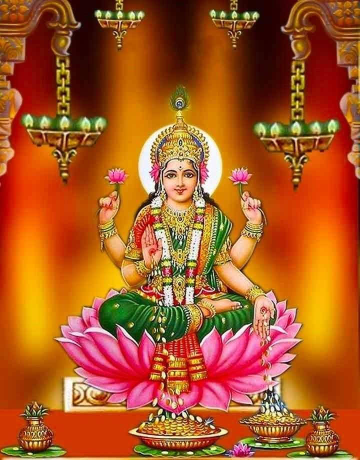 Lakshmi Devi With Lamps Background