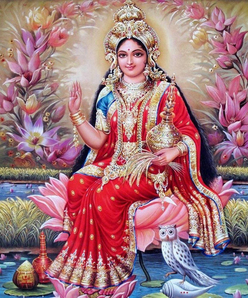 Lakshmi On Lotus Backdrop Background