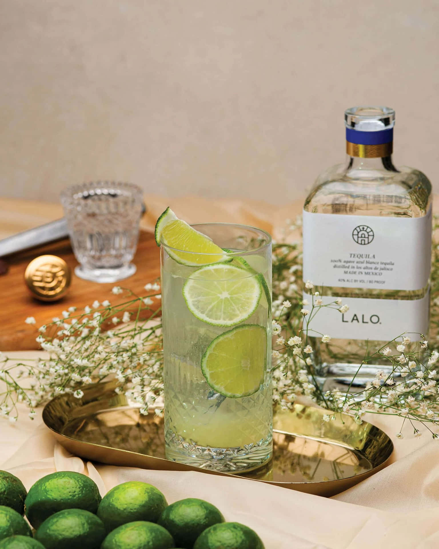 Lalo Tequilawith Lime Cocktail Setup Background
