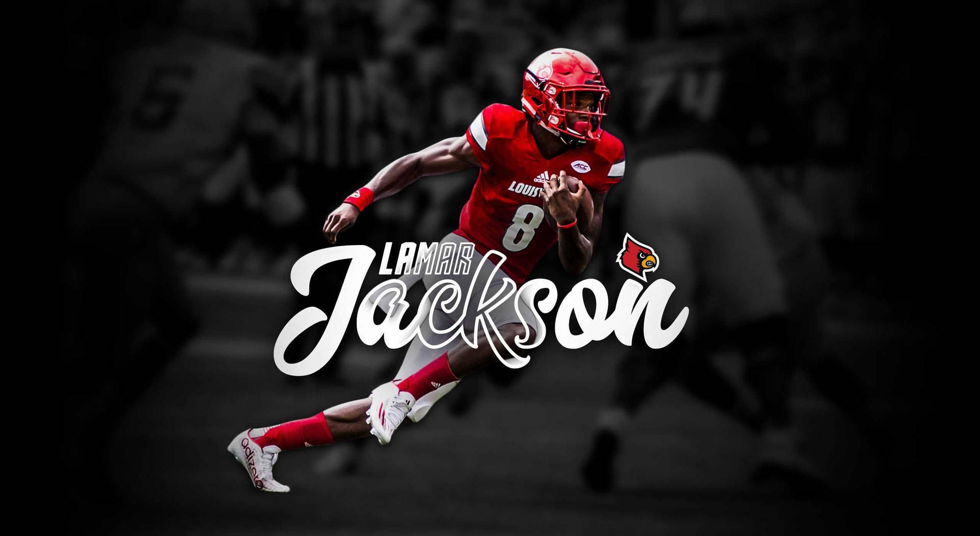 Lamar Jackson Running With Cradled Ball Background