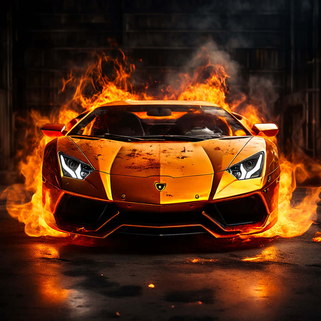 Lamborghini Aventador Engulfedin Flames Background