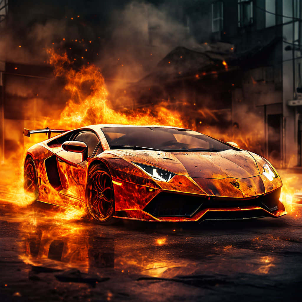 Lamborghini Aventador Engulfedin Flames Background