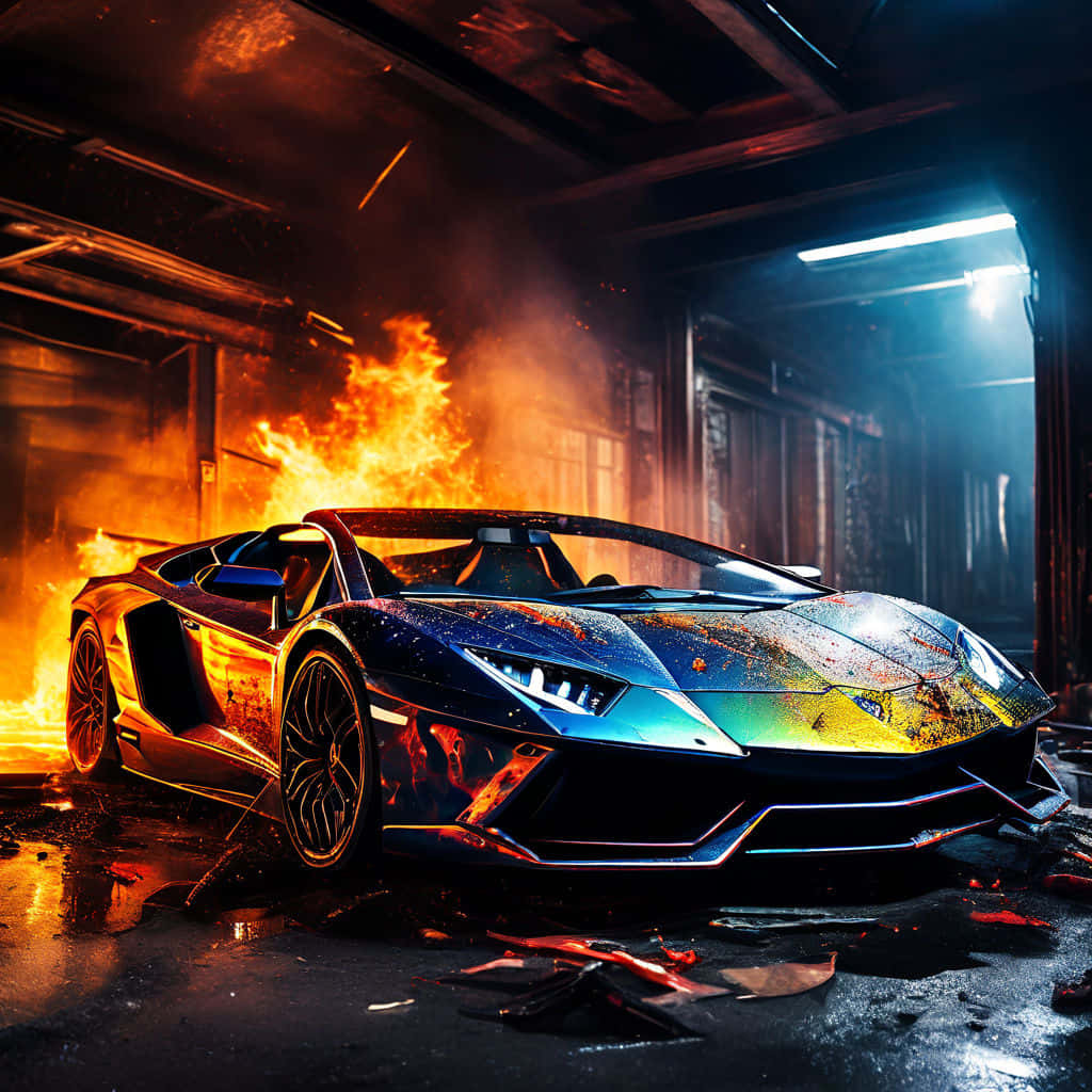 Lamborghini Aventador Engulfedin Flames Background