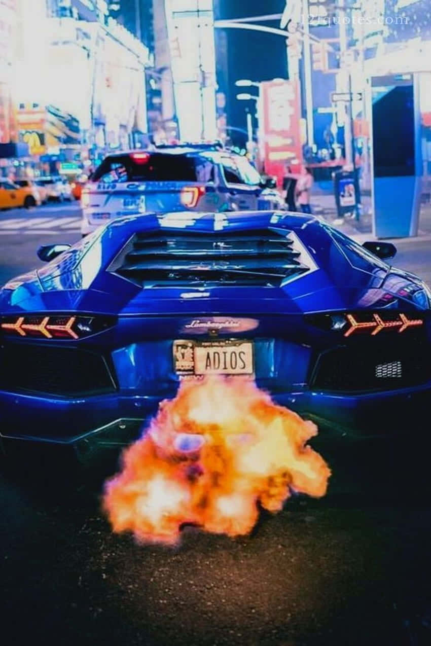 Lamborghini Aventador Exhaust Flames Night City Background