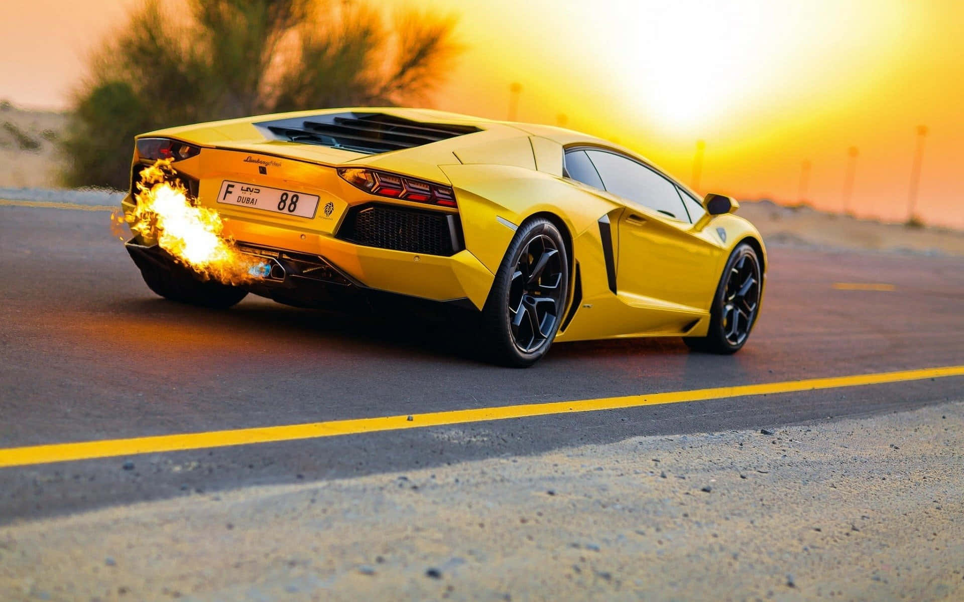 Lamborghini Aventador Exhaust Flames Background