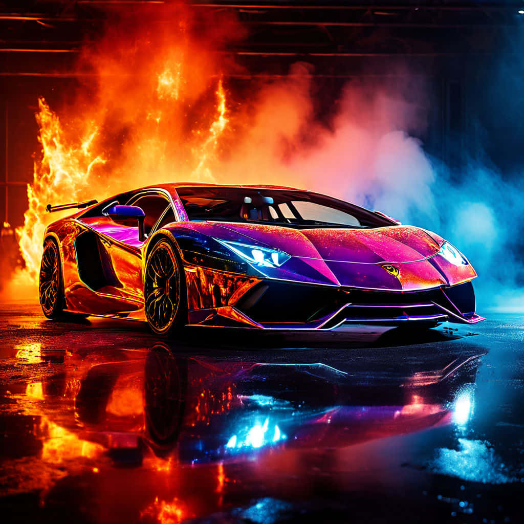Lamborghini Aventador Flames Drama Background