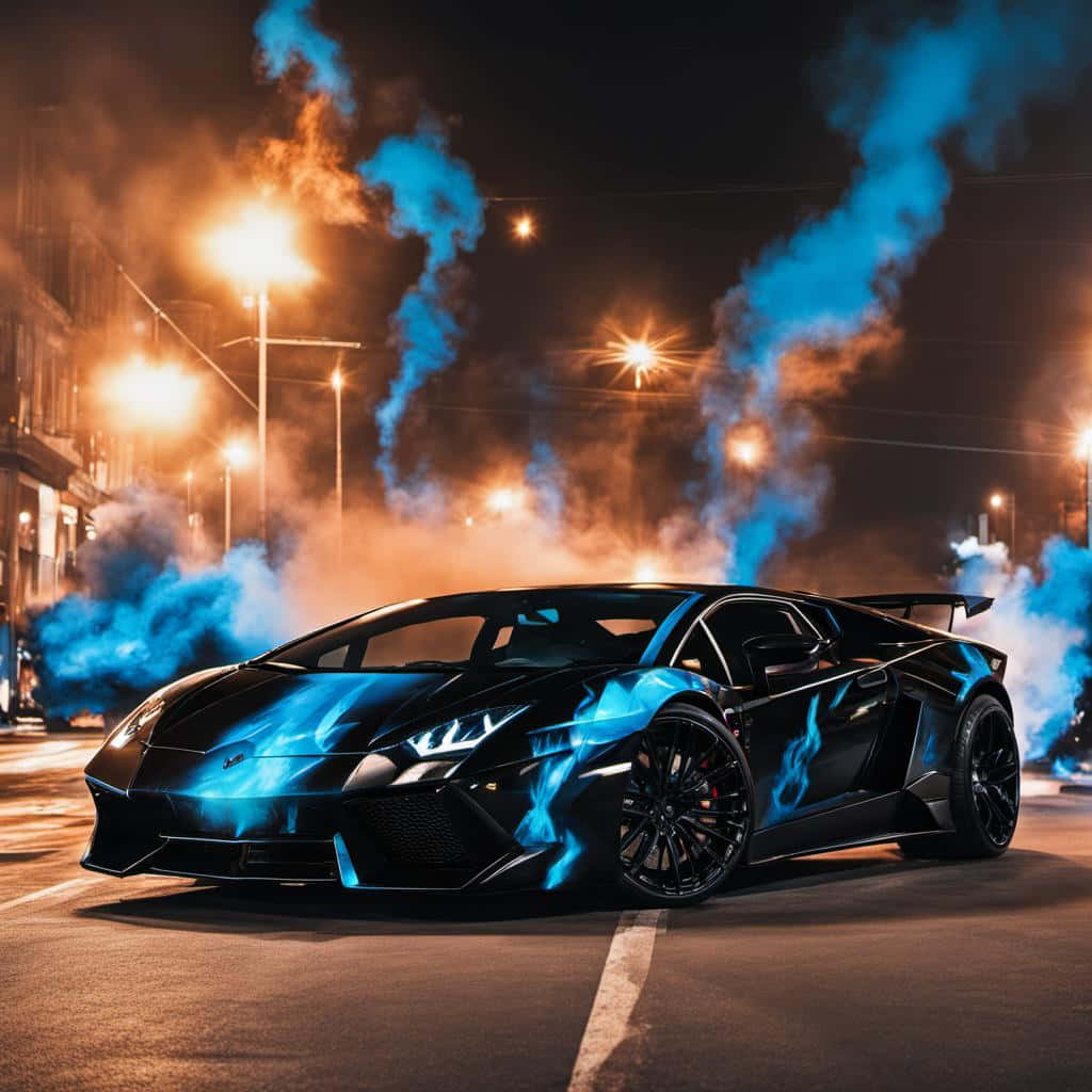 Lamborghini Aventador Night Flames Background