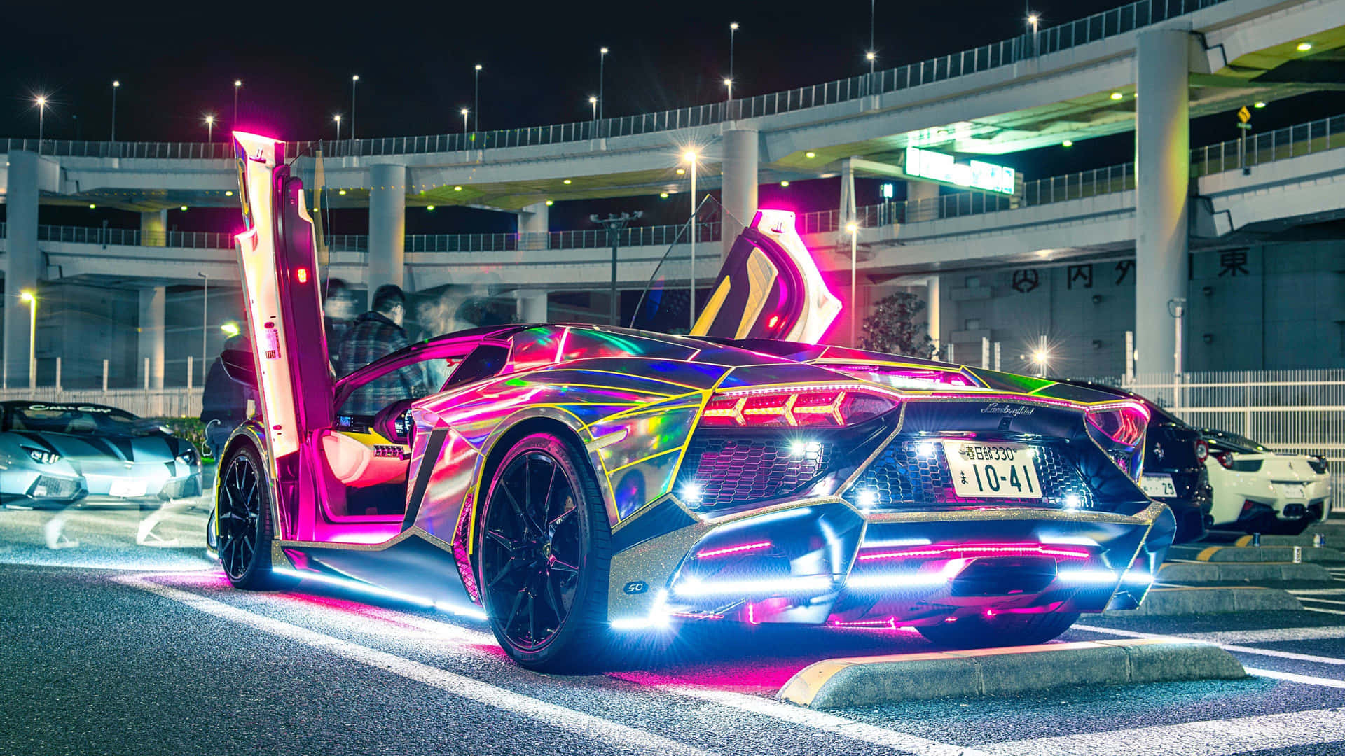 Lamborghini Aventador Scissor Doors Cool Neon Car