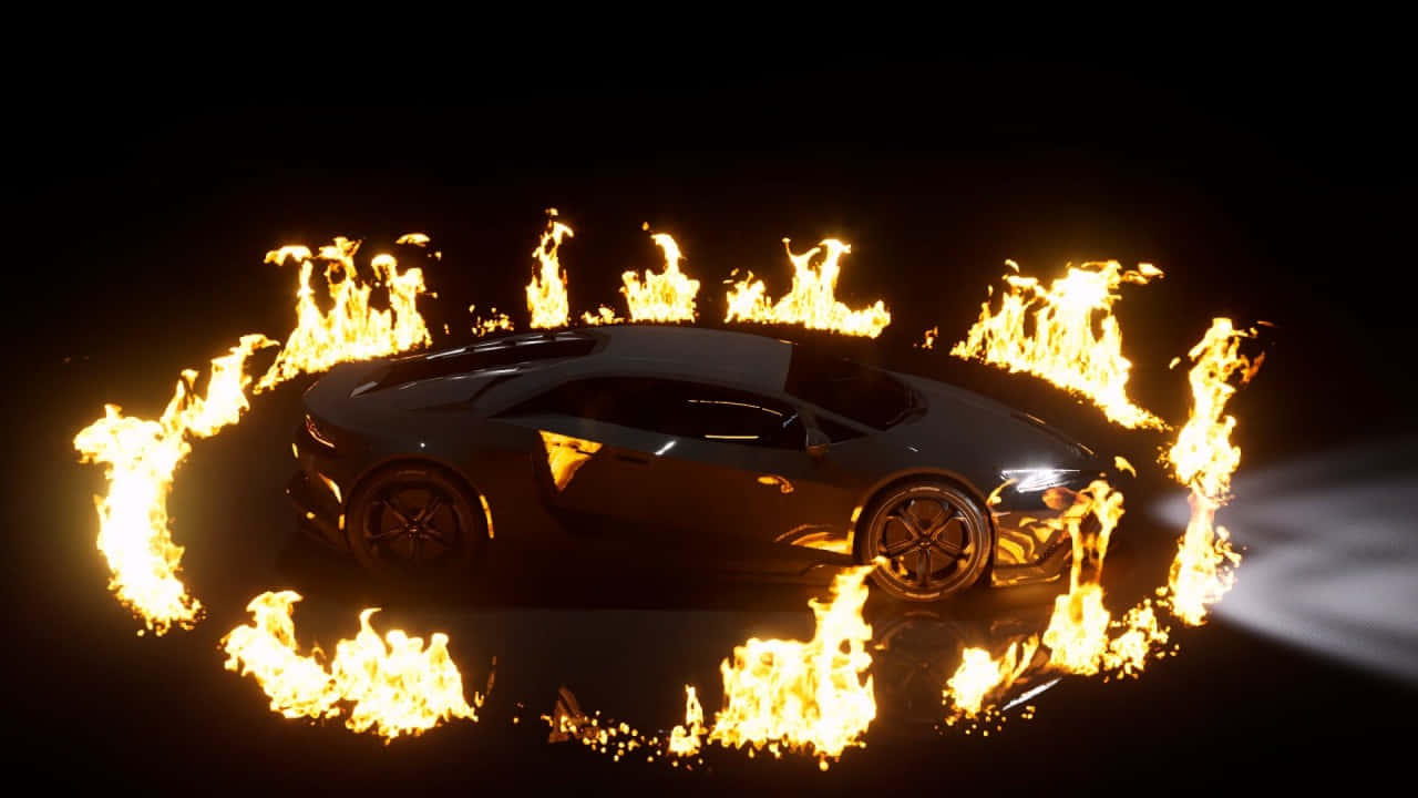 Lamborghini Encircled By Flames Background