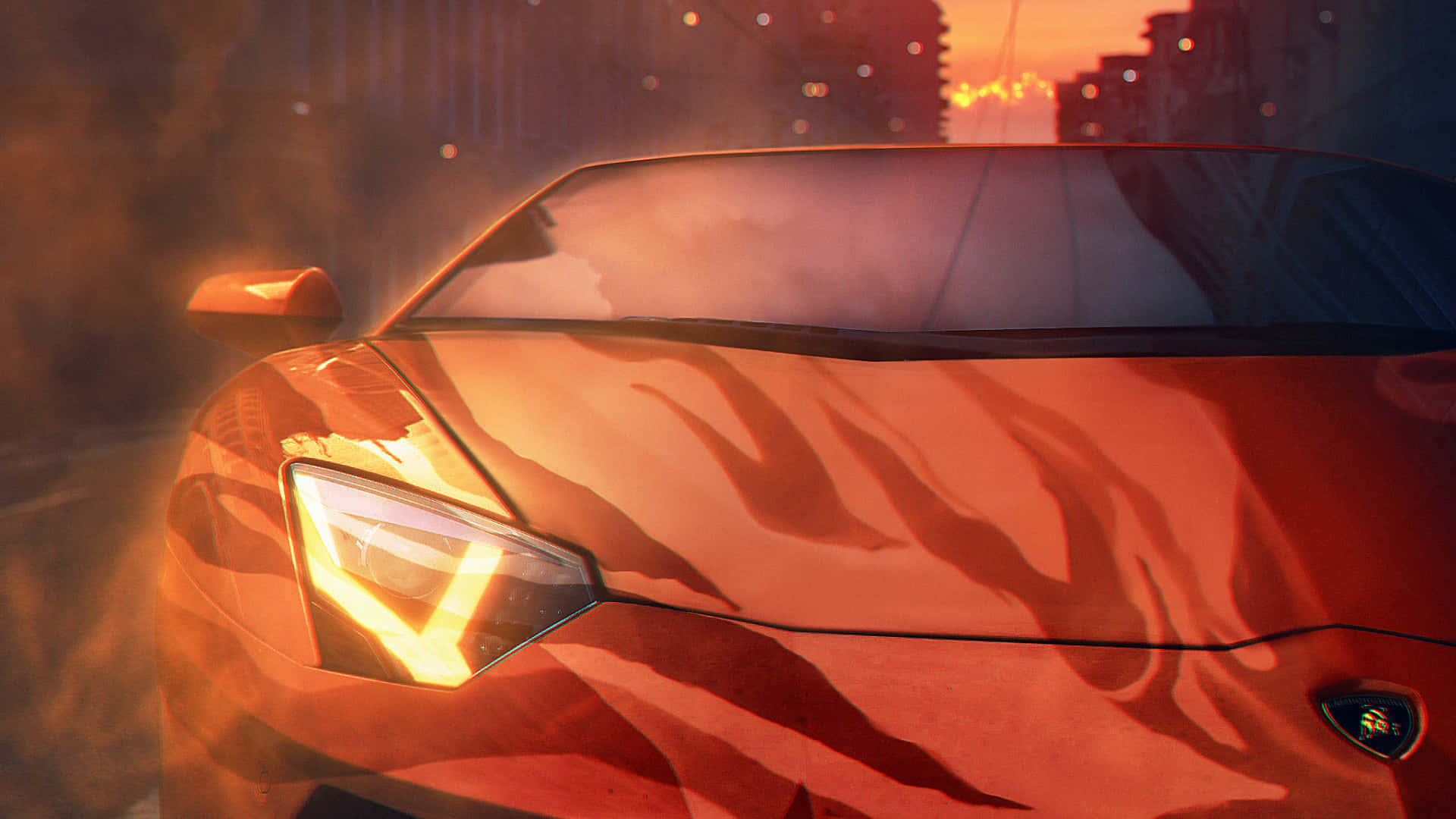 Lamborghini Huracan Flames Reflection Background