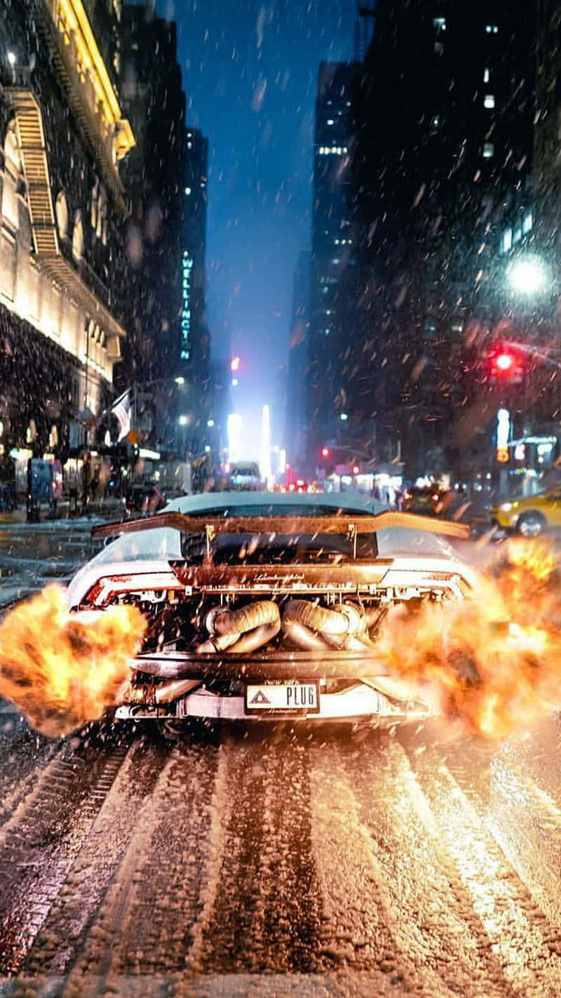Lamborghini Inferno Night Cityscape Background