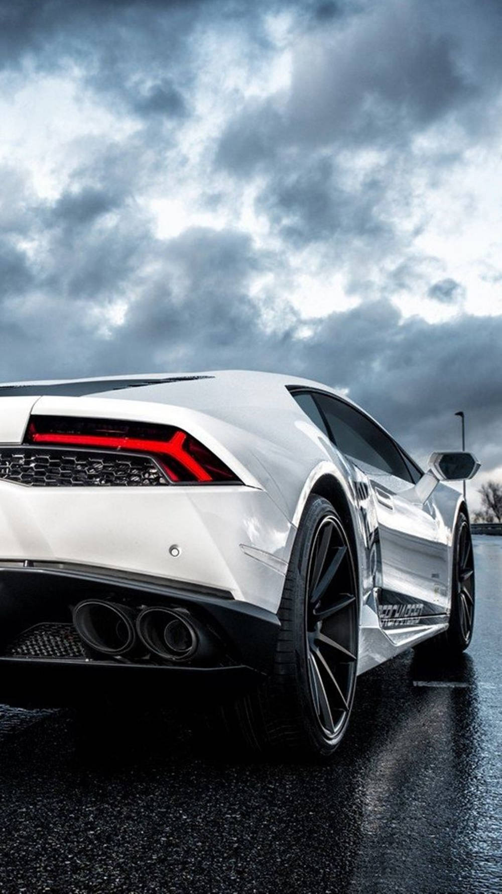 Lamborghini Iphone White Car And Dark Clouds