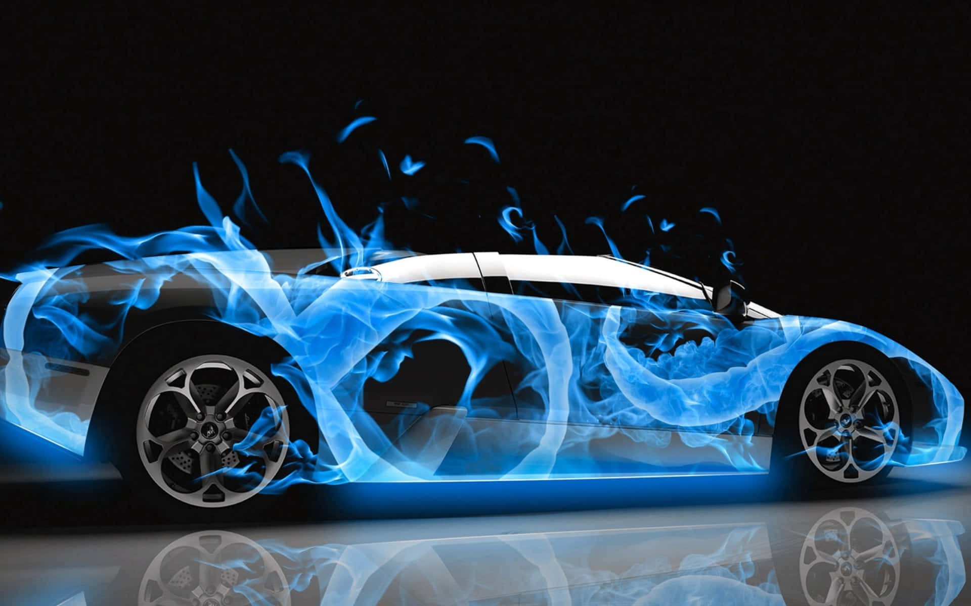 Lamborghini On Fire Blue Flames Background
