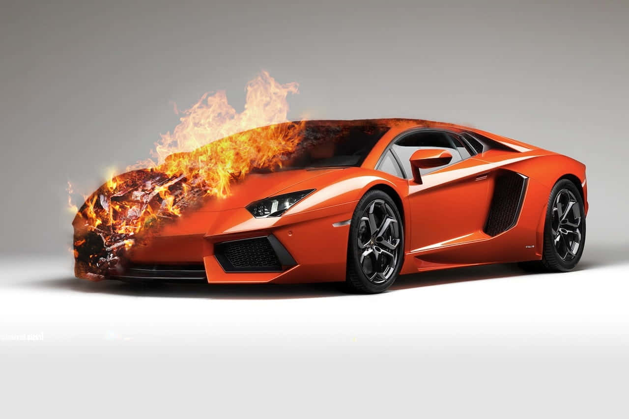 Lamborghini On Fire Orange Car Background