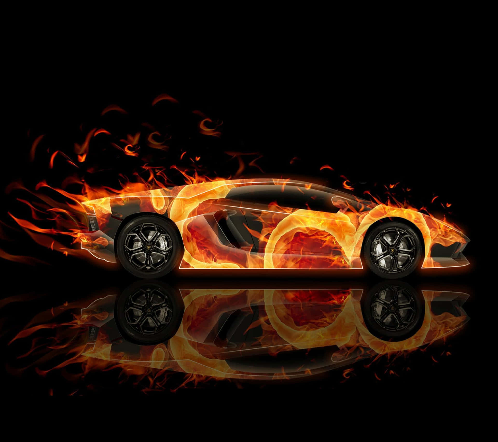 Lamborghini On Fire Orange Flame Background