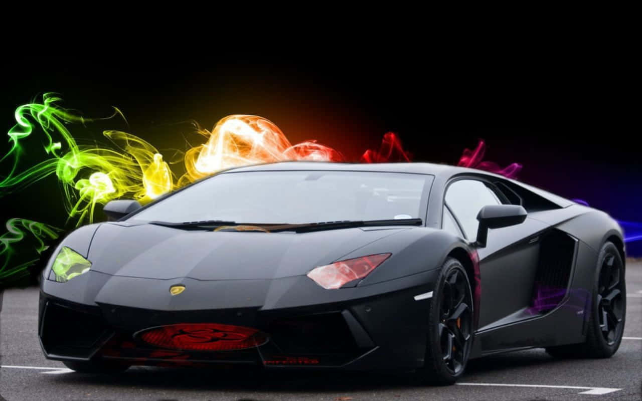 Lamborghini On Fire Rainbow Aesthetic Background