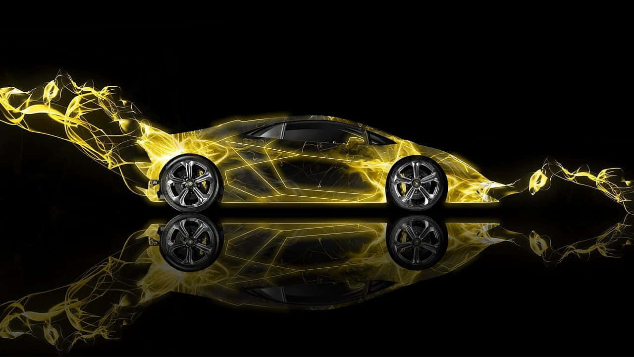 Lamborghini On Fire Yellow Flames Background