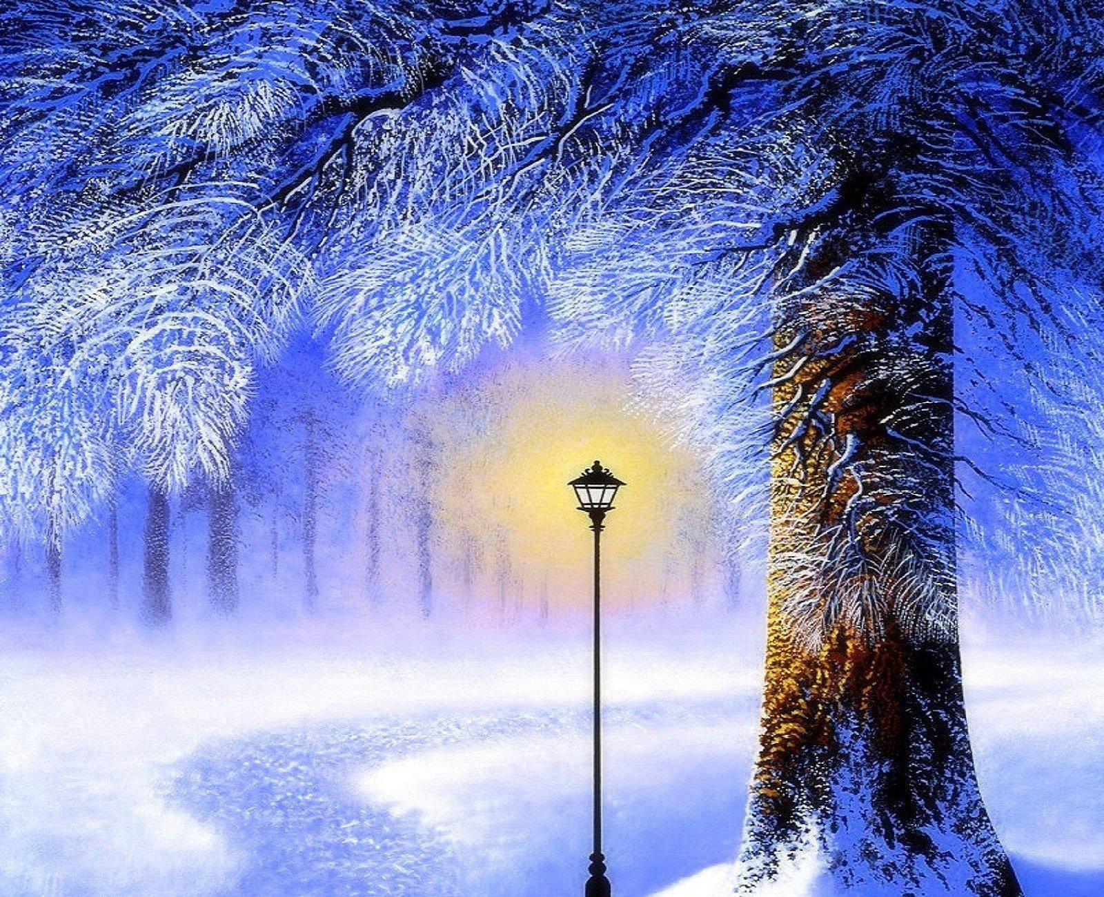 Lamp Post Winter Landscape Background